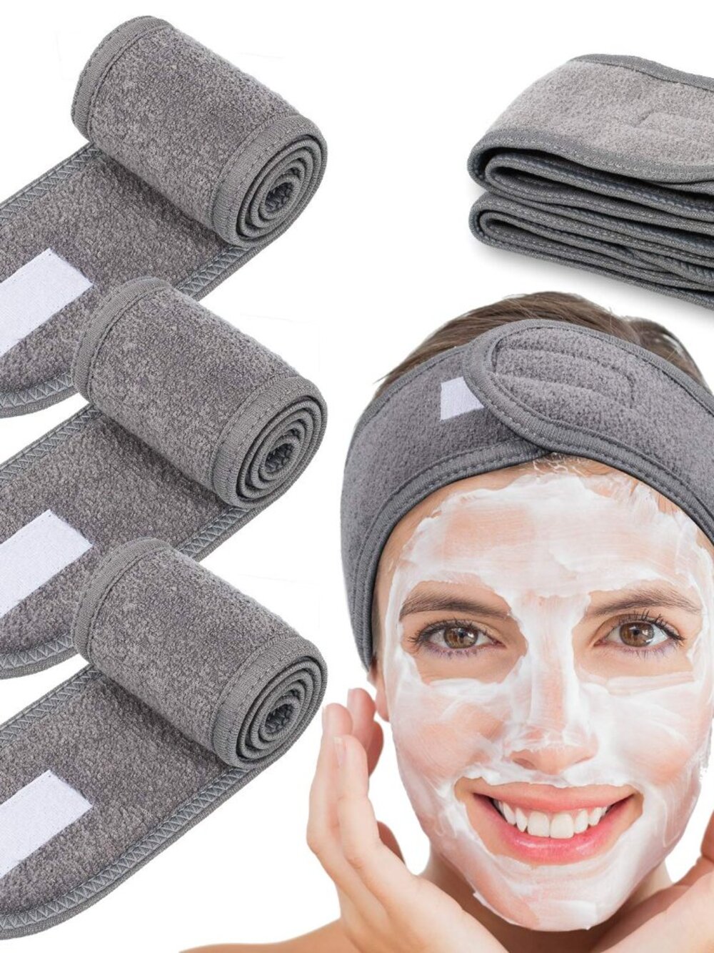 Spa Facial Headband Head Wrap Terry Cloth Headband 4 Counts Stretch Towel for Ba